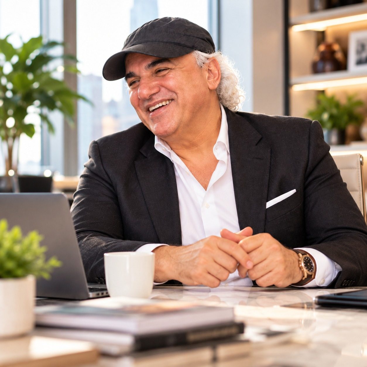 Jay Adoni laughing in a bright office